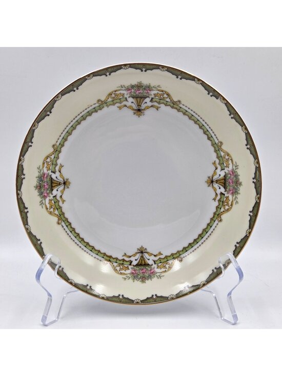 Noritake Other - Noritake Penelope Set of 2 Coupe Soup Bowl Green Border Pink Roses Urn Gold Trim